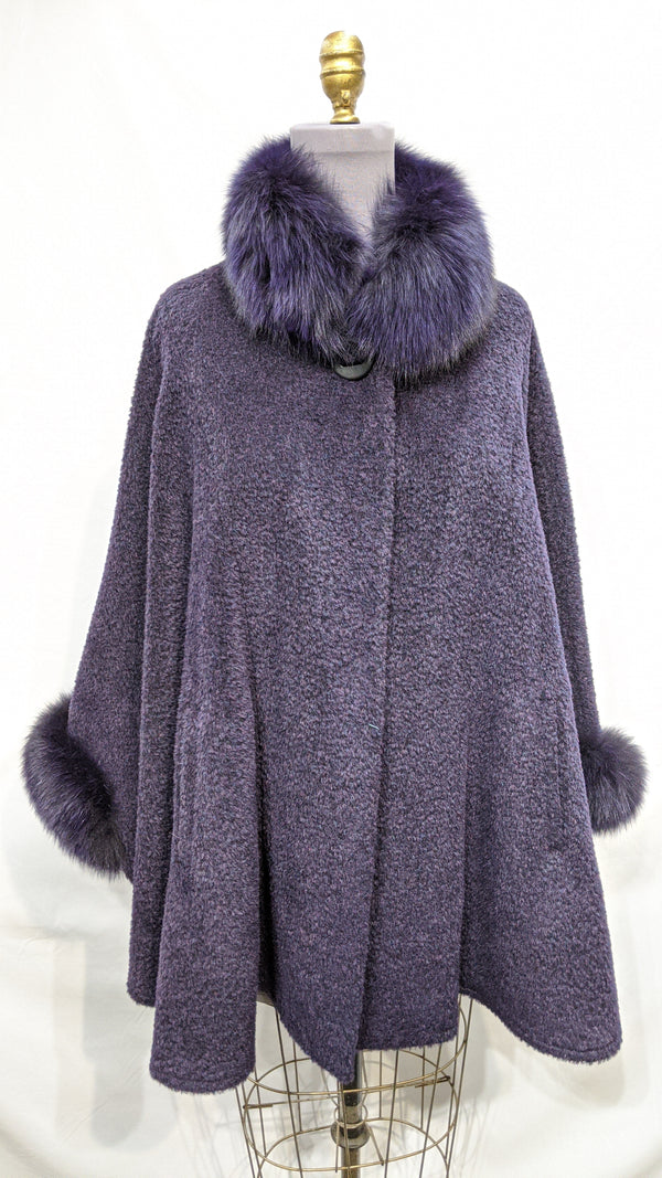 Alpaca Cape with Fox Collar and cuffs  Purple